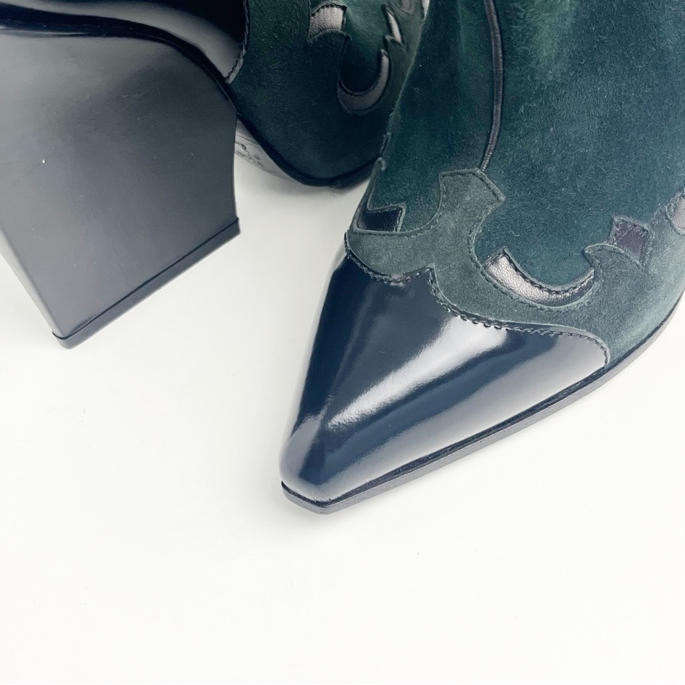SERGIO ROSSI Black Green Western Pointy Toe Ankle Booties, EU 36 Quiet Luxury - Picture 7 of 11